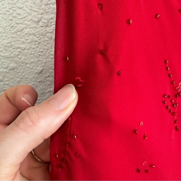 VTG Y2K Xcape Womens 10 Maxi Dress Beaded Red Fairycore Boho Romantic Dainty - Picture 12 of 13